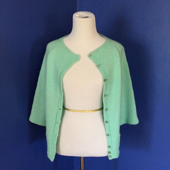 Vintage 1950s mint sea foam green handmade sweater cardigan pinup rockabilly - Picture 11 of 15